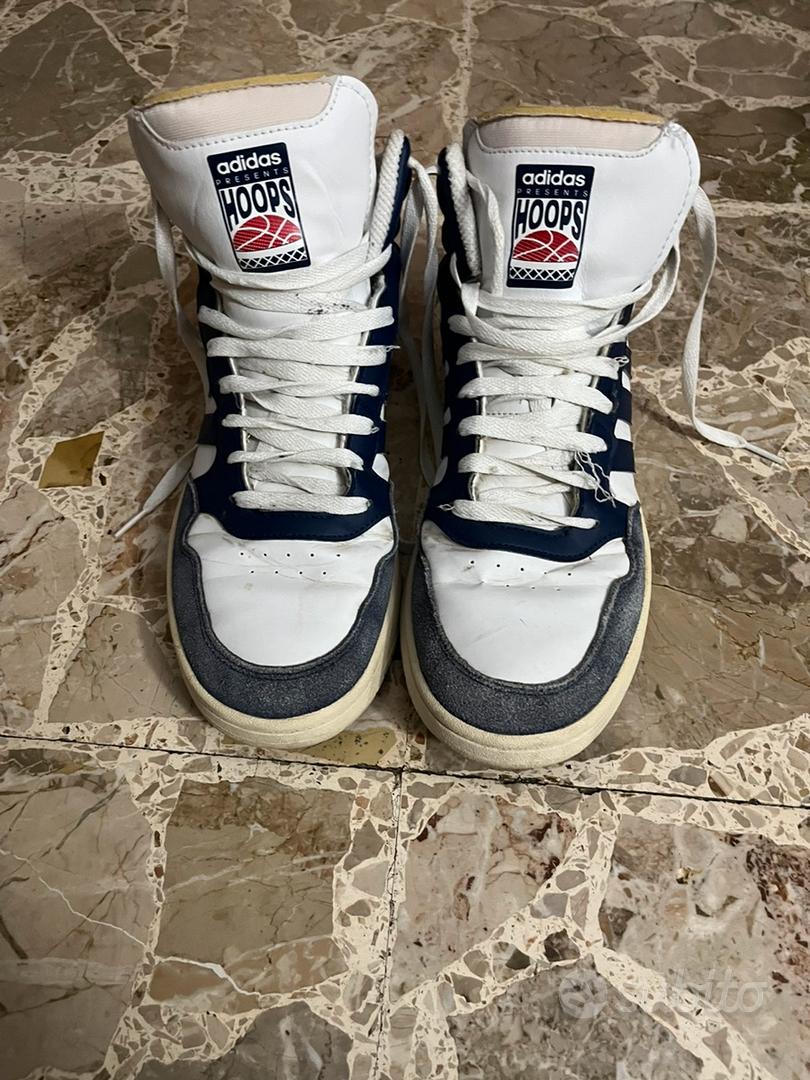 Sneakers Adidas Hoops High-Top Bianche e Blu - 42