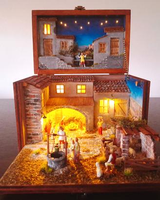 Presepe in bauletto di legno fatto a mano
