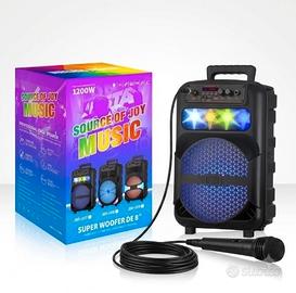 Cassa bluetooth portatile karaoke 1200 watt pmpo 