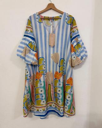 ZETA OTTO Abito kaftano celeste multicolore