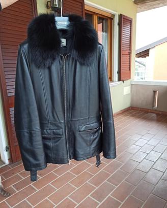 Giacca in pelle nera Conbipel collo in volpe tg 44