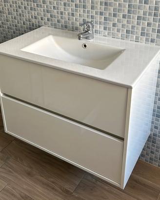 mobile bagno sospeso con lavabo in ceramica lucido