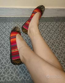 Ballerine suola interna in pelle, tomaia in stoffa