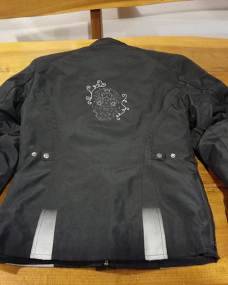 Giacca da moto donna nera con inserti bianchi