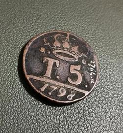 rara moneta 5 tornesi 1798 - regno di Napoli  