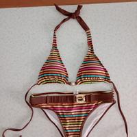 Bikini Marrone a Triangolo con righe Arcobaleno 