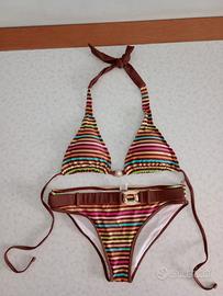 Bikini Marrone a Triangolo con righe Arcobaleno 