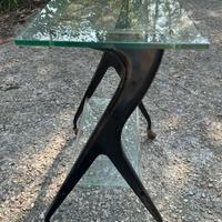 Tavolino modernariato anni 50 tavolo ruote , vetro