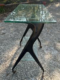 Tavolino modernariato anni 50 tavolo ruote , vetro