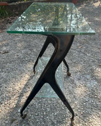 Tavolino modernariato anni 50 tavolo ruote , vetro