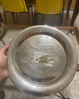 Piatto Vassoio Vintage Rotondo Acciaio Inox Anatre