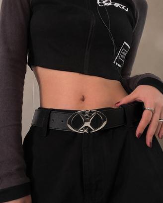 cintura nera con borchia argento Y2k gotica alt