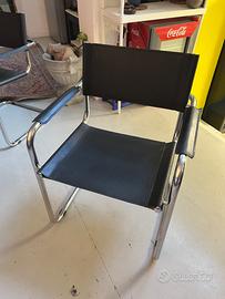 Coppia di Poltrone Bauhaus in Pelle e Acciaio - St