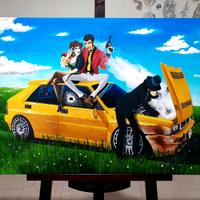 Stampa su tela dipinto LUPIN e LANCIA DELTA EVO II