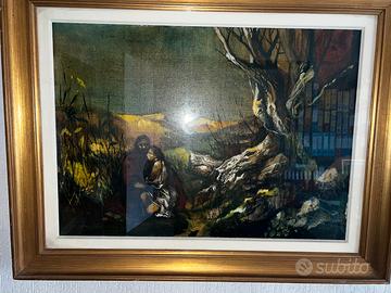 Dipinto Attilio Gattafu coppia nel bosco collezion