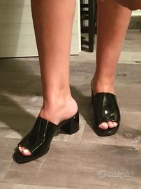 Sabot in Vernice Nera 18kt – Tacco a Blocco 6cm – 