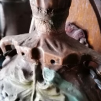 Coppia bottiglie da collezione in legno e ceramica