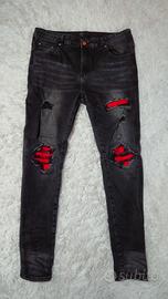 jeans Amiri con patch di velluto rosse taglia 32.