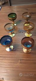 6 coppe da champagne in cristallo colorato anni 60