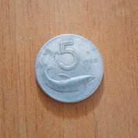 5 Lire Delfino 1953 - Moneta Rara Antica