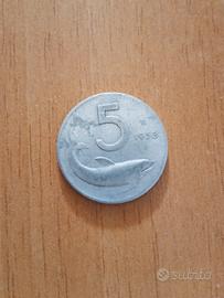 5 Lire Delfino 1953 - Moneta Rara Antica
