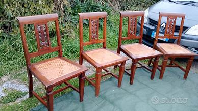 4 vecchie sedie con impagliatura viennese