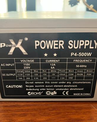 Power x alimentatore p4 500w con ventola