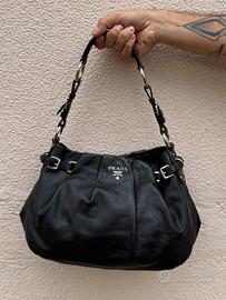 Prada Black Nappa Gaufre Hobo Bag Medium