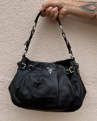 Prada Black Nappa Gaufre Hobo Bag Medium