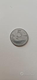 Moneta antica 5 Lire del 1955