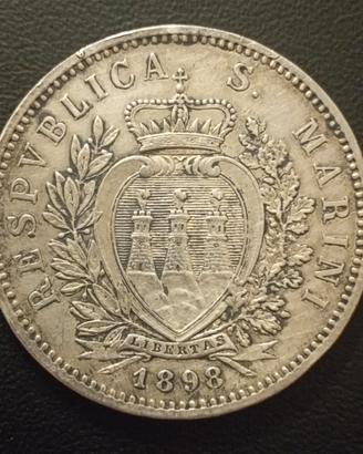 5 Lire argento 1898 San Marino Raro