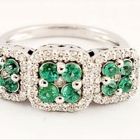 Anello trilogy Oro con Diamanti  Smeraldi 18kt-750