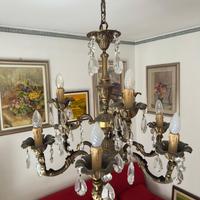 Lampadario classico in ottone con pendenti