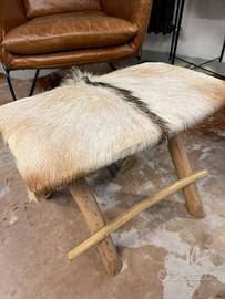 Poggiapiedi in legno e pelle