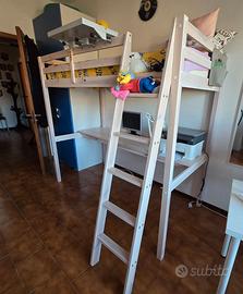 Letto a soppalco 90x190 in pino massello
