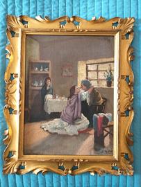 Dipinto macchiaiolo_Scena di interno con bacio