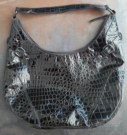 Borsa Marella hobo stampa coccodrillo nero lucido