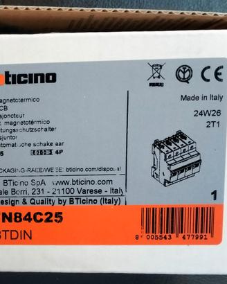 Modulo magnetotermico trifase 4P Bticino da 25A