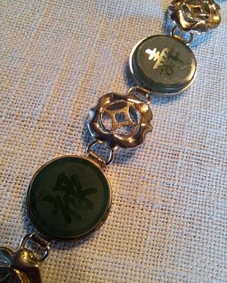 Bracciale Vintage metallo dorato e giada