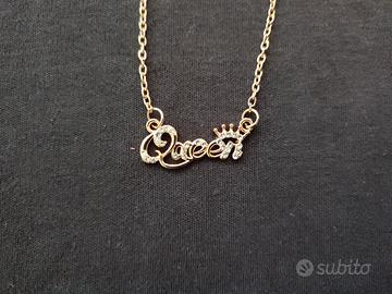 Collana trap hip-hop queen dorata con zirconi 