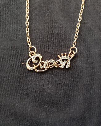Collana trap hip-hop queen dorata con zirconi 