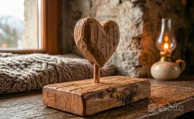 stupenda scultura cuore legno massello recuperato