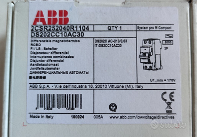 Differenziale magnetotermico ABB 10A 6000kA AC