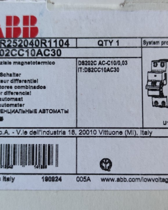 Differenziale magnetotermico ABB 10A 6000kA AC