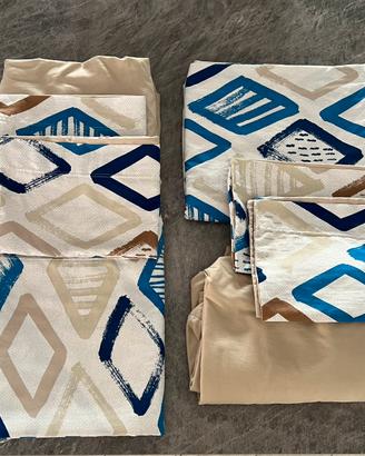 Completo letto matrimoniale geometrico blu