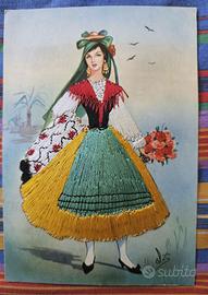 Cartolina ricamata costume regionale Liguria