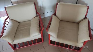 salottino tavolo e poltrone in vimini 