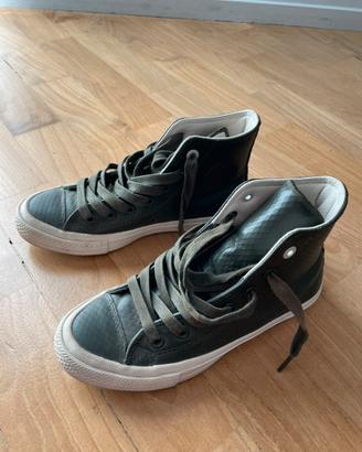 Converse donna in pelle verde militare