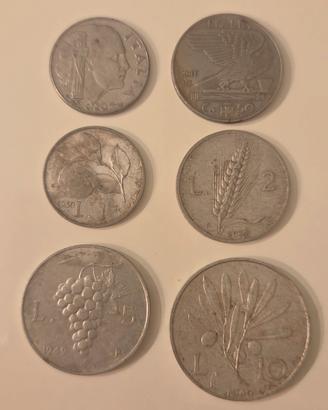 Collezione 6 monete lire anni 1941 - 1950