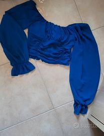 Blusa Zuiki blu elettrico in chiffon